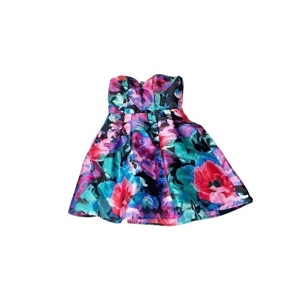 B. Darlin A-Line Formal Dress Black Pink Multicolor Floral Short Junior Size 5/6 - Picture 2 of 7